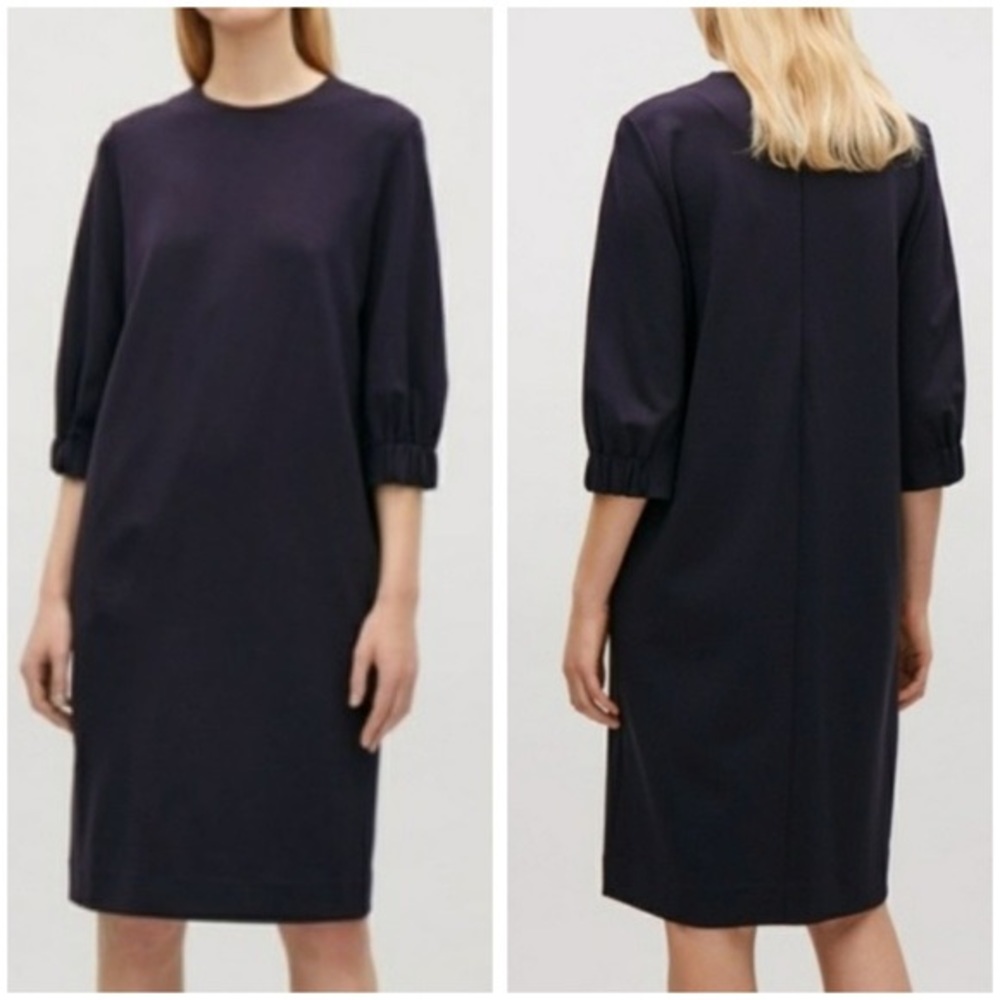 COS Shift Dress Gathered 3/4 Sleeve